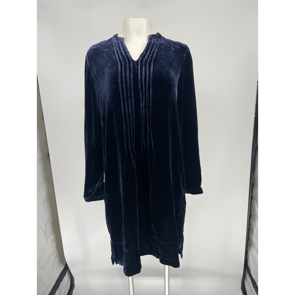 Sundance Velvet Pleated V‎ Neck Long Sleeve Tunic Dress Navy Blue XS Enchantment